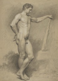 87088------Academic Drawing of a Man with Crossed Legs Leaning on a Club_Allan Ramsay