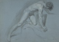 87117------Academic Drawing of a Nude Man Kneeling on his Left Knee_Allan Ramsay