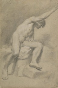105584------Academic Drawing of a Nude Man Seated with his Right Arm Raised_Allan Ramsay