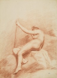 106838------Academic Drawing of a Seated Nude Woman, Resting her Left Arm on a Club_Allan Ramsay