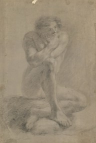 125384------Academic Drawing of a Seated Nude Man, his Legs Crossed and Chin on Right Hand_Allan Ram