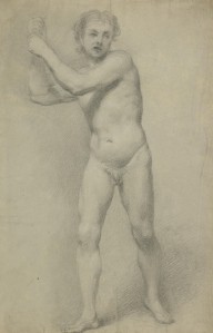 125395------Academic Drawing of a Man Standing, his Hands Raised as though Pulling a Rope_Allan Rams