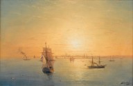 ivan konstantinovich aivazovsky，russian shipping at sunset 